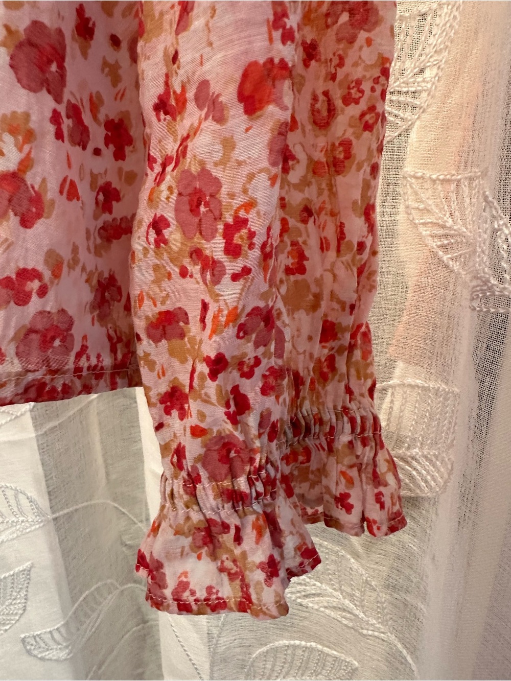 J. Crew Floral Ruffle V-Neck Blouse in Pink and Red - Picture 6 of 6